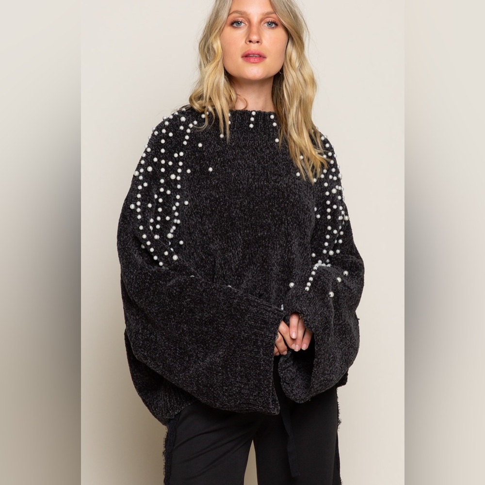 POL Black Pearl Embellished Chenille Sweater - S M L - Picture 1 of 6